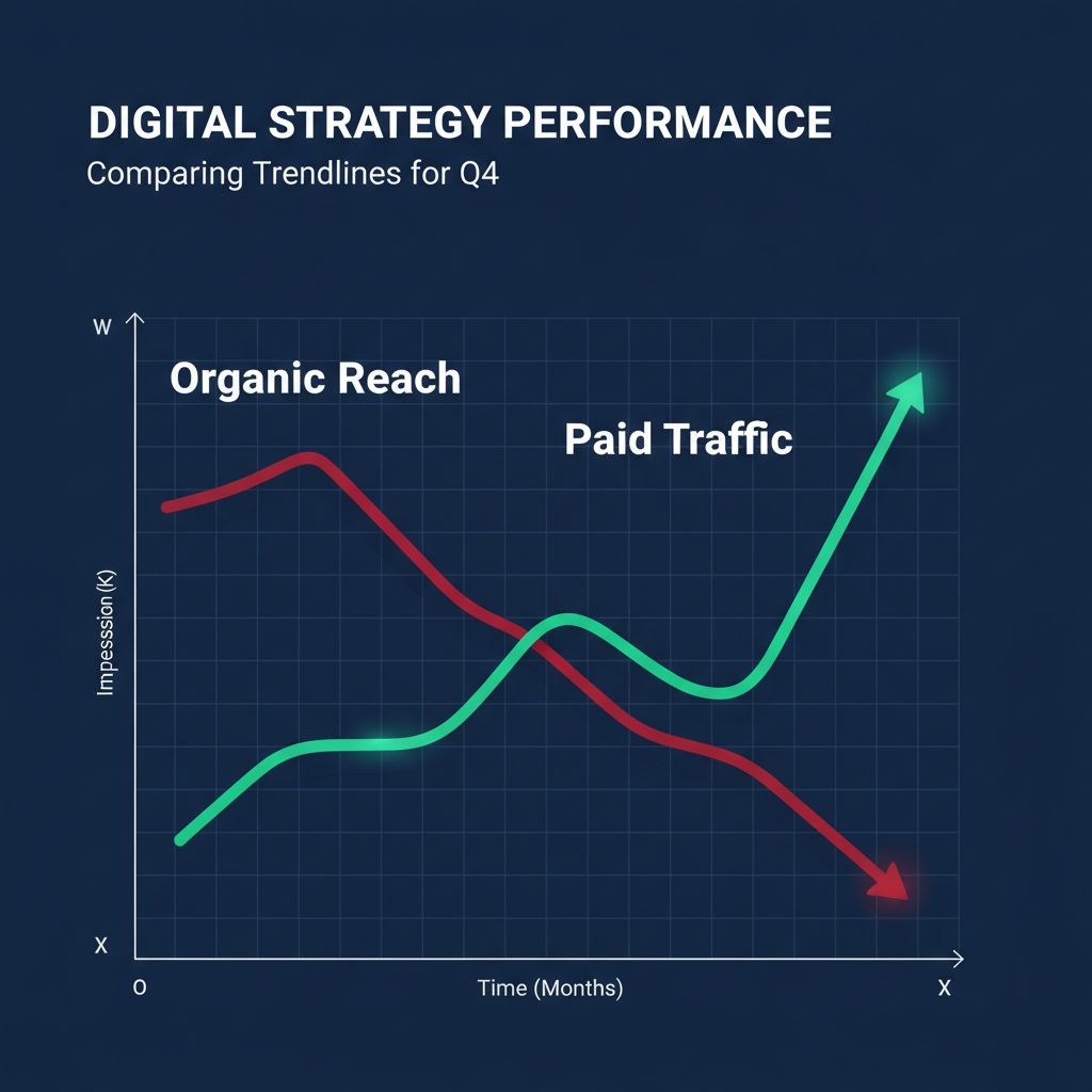 Gráfico demonstrando a queda do alcance orgânico nas redes sociais