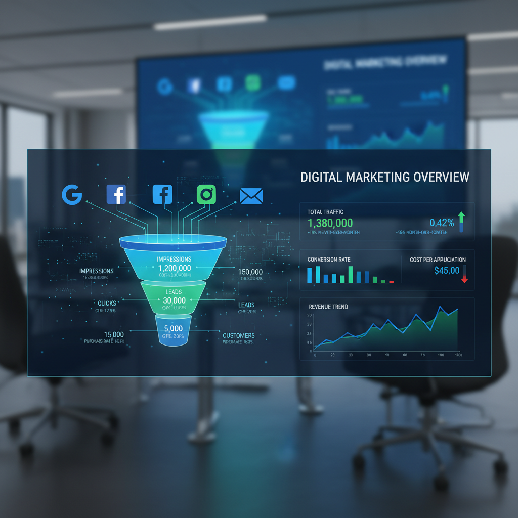 Comparação entre tráfego orgânico e tráfego pago no marketing digital com gráfico de ROI e CAC
