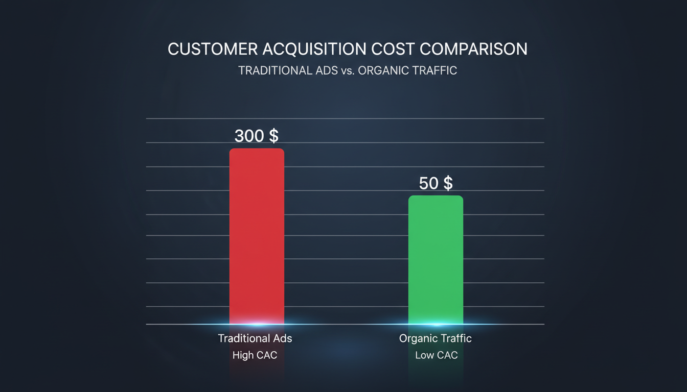 Comparativo financeiro de CAC entre anúncios tradicionais e tráfego orgânico no TikTok