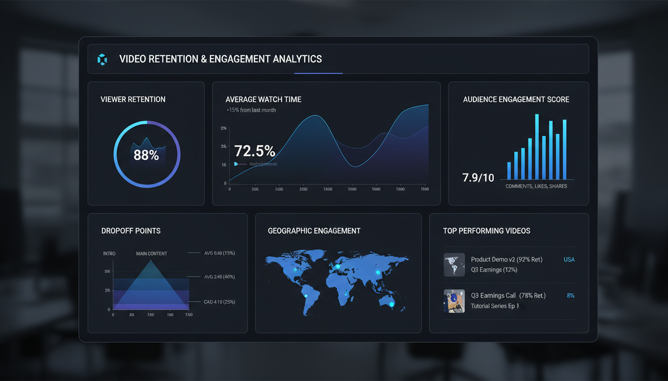 Dashboard analítico mostrando métricas avançadas de retenção de vídeo no TikTok