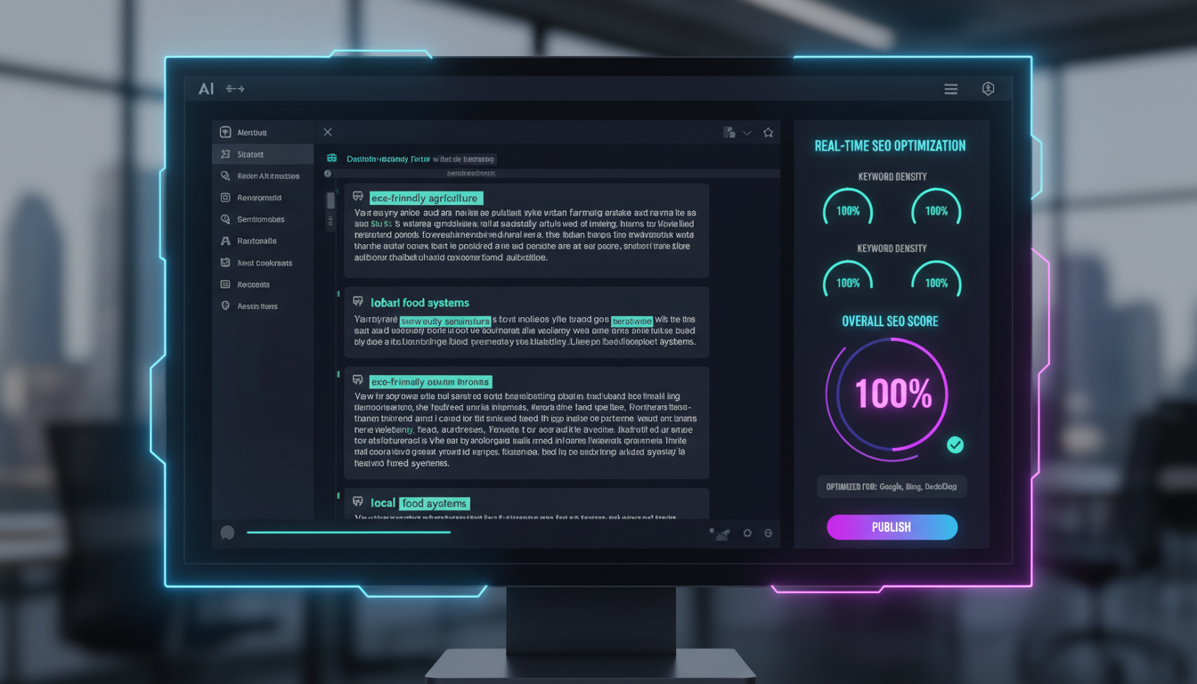 Interface de uma ferramenta de IA para escrever artigos otimizando SEO em tempo real