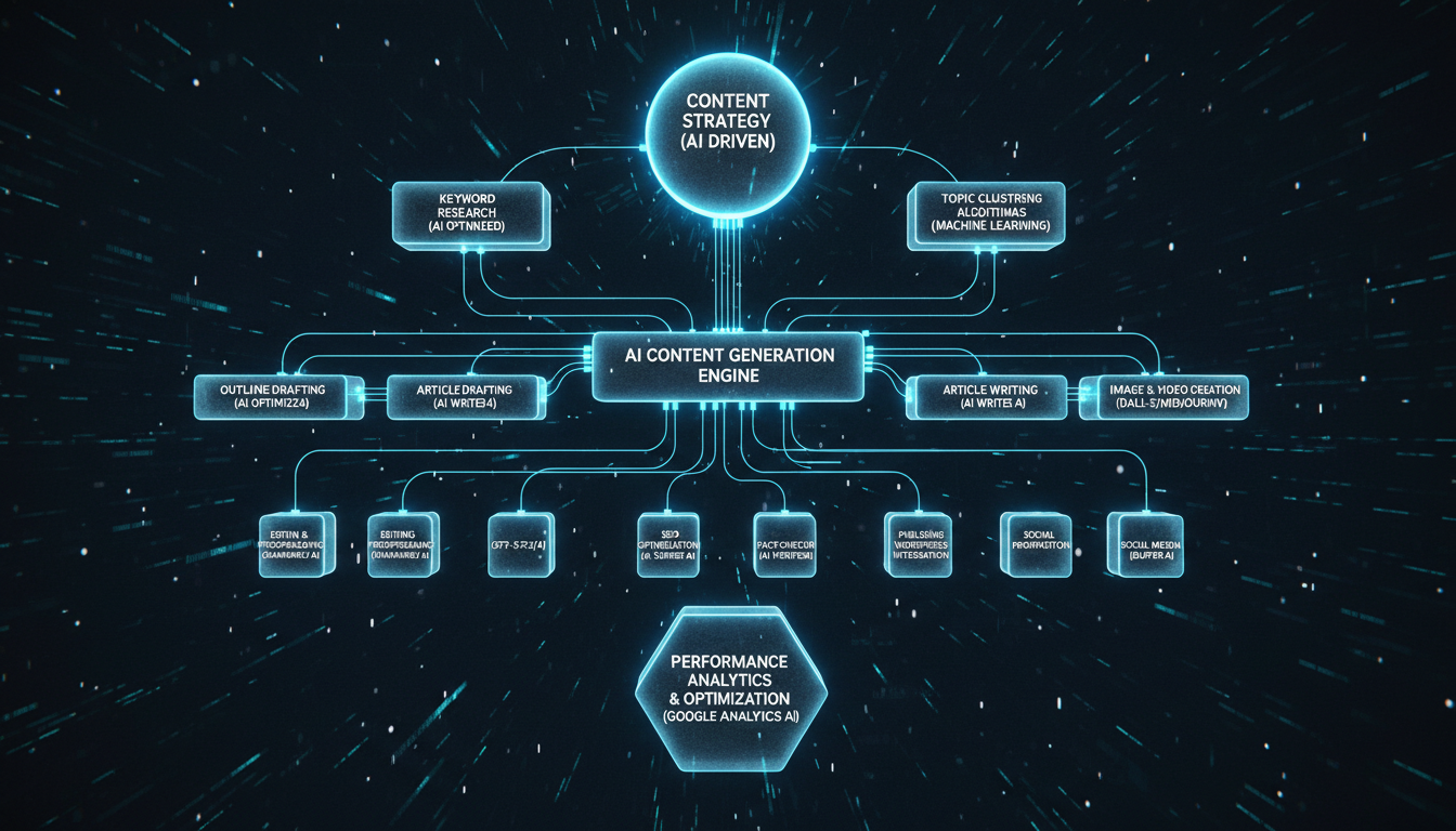Fluxograma corporativo de automação de conteúdo usando ferramentas de IA para blogs
