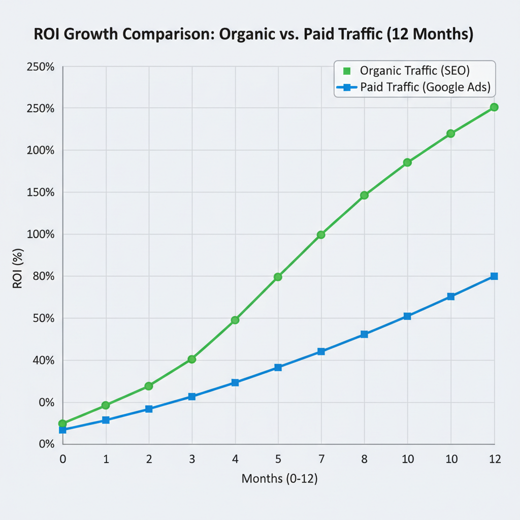 Crescimento de tráfego orgânico ao longo de 12 meses com SEO