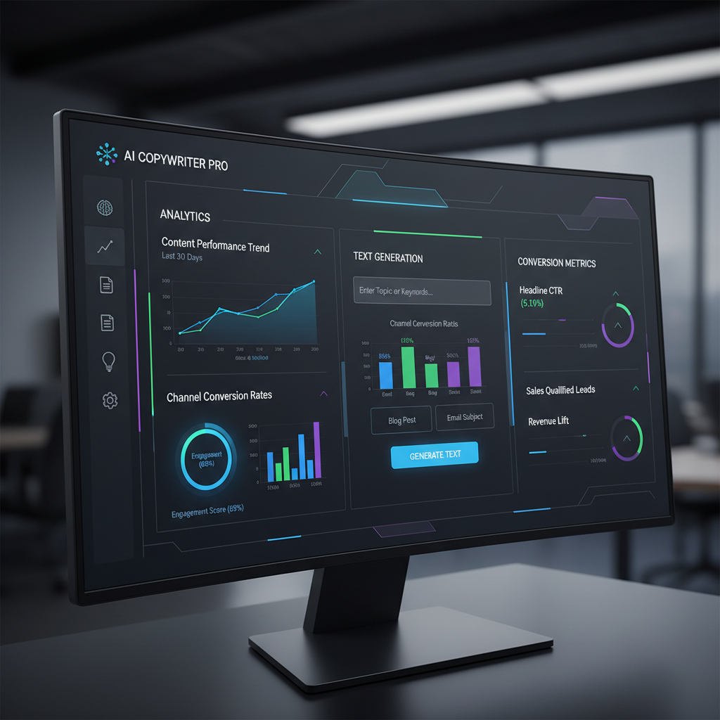 Dashboard de ferramentas de IA para copywriting em 2026