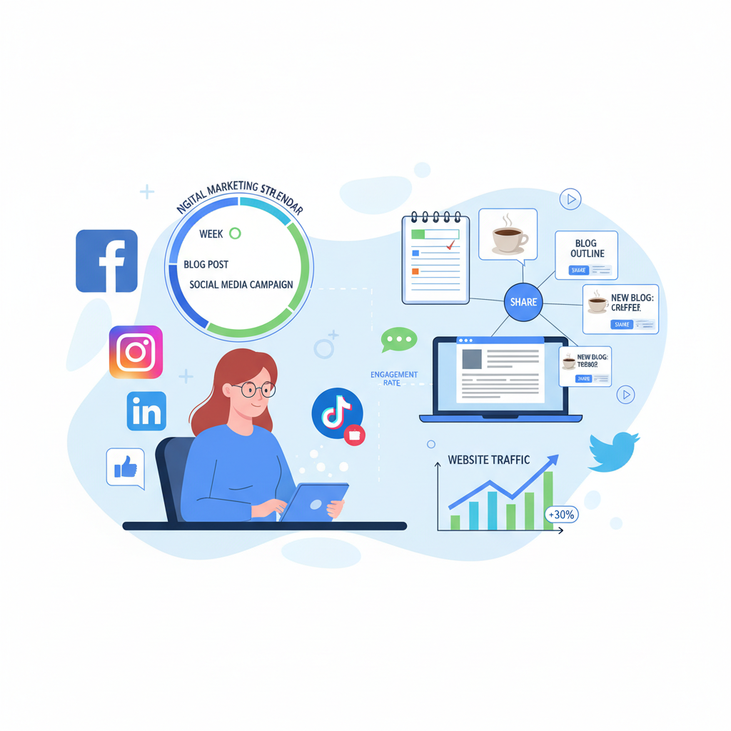 Dashboard de marketing digital mostrando métricas de tráfego para blog