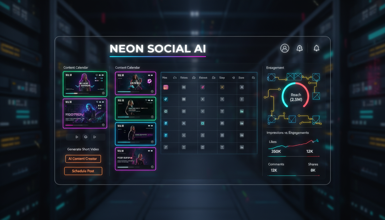 Interface de uma ferramenta de automação de redes sociais baseada em inteligência artificial gerando vídeos