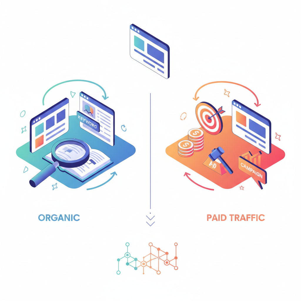 Gráfico comparativo tráfego pago versus orgânico para blogs